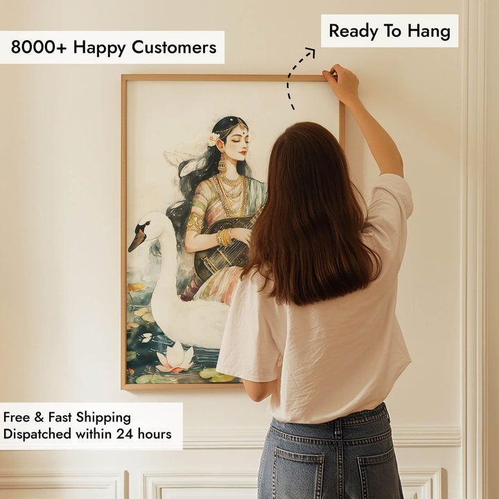 Goddess Saraswati sitting on Swan - Vastu Painting