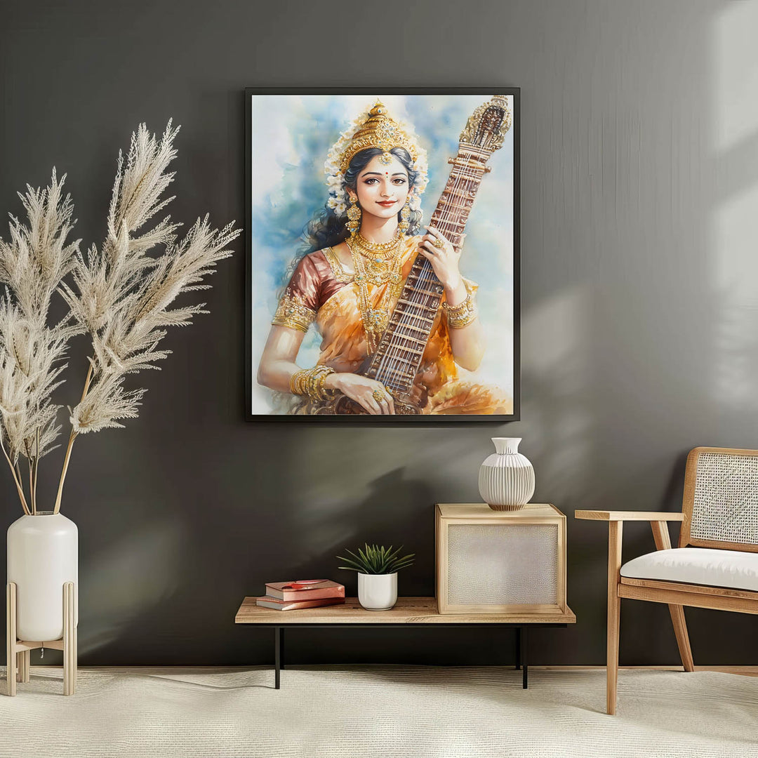 goddess-saraswati-with-sitar-vastu-painting