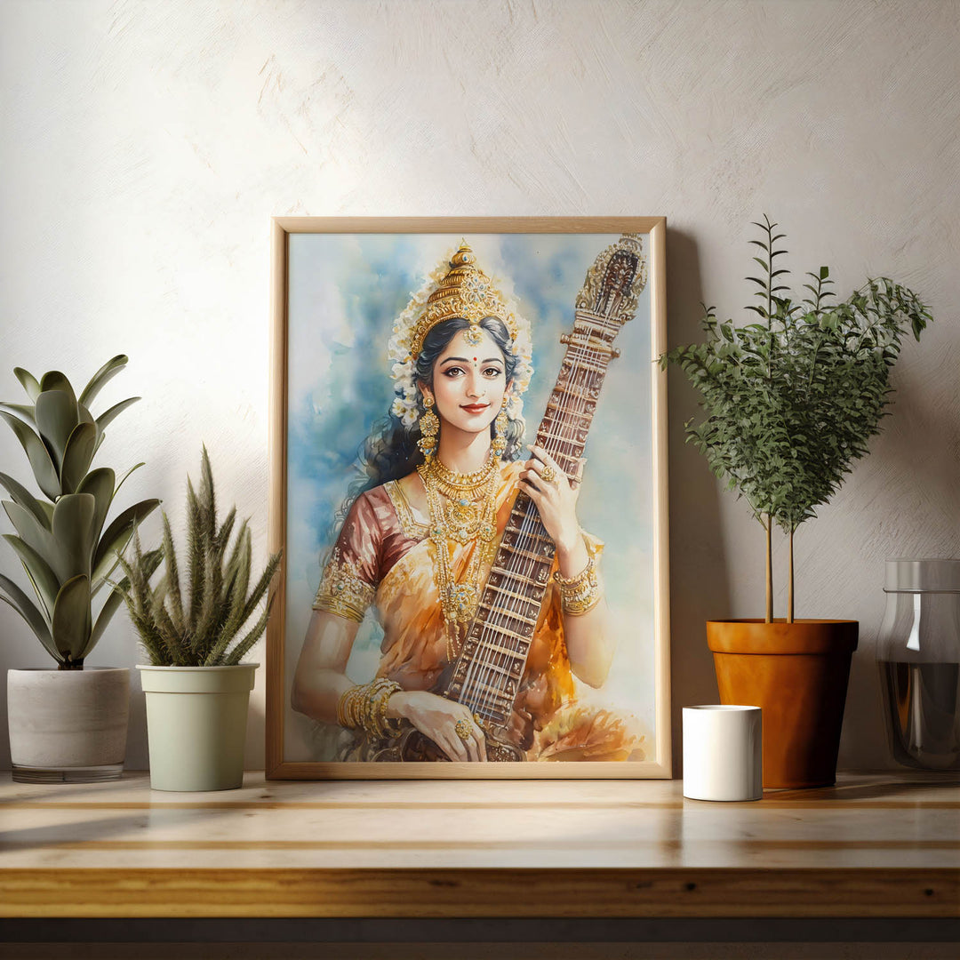 goddess-saraswati-with-sitar-vastu-painting
