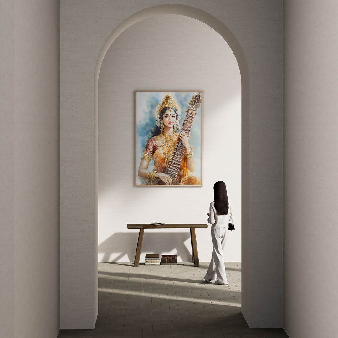 goddess-saraswati-with-sitar-vastu-painting