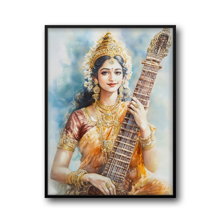 Goddess Saraswati with Sitar - Vastu Painting