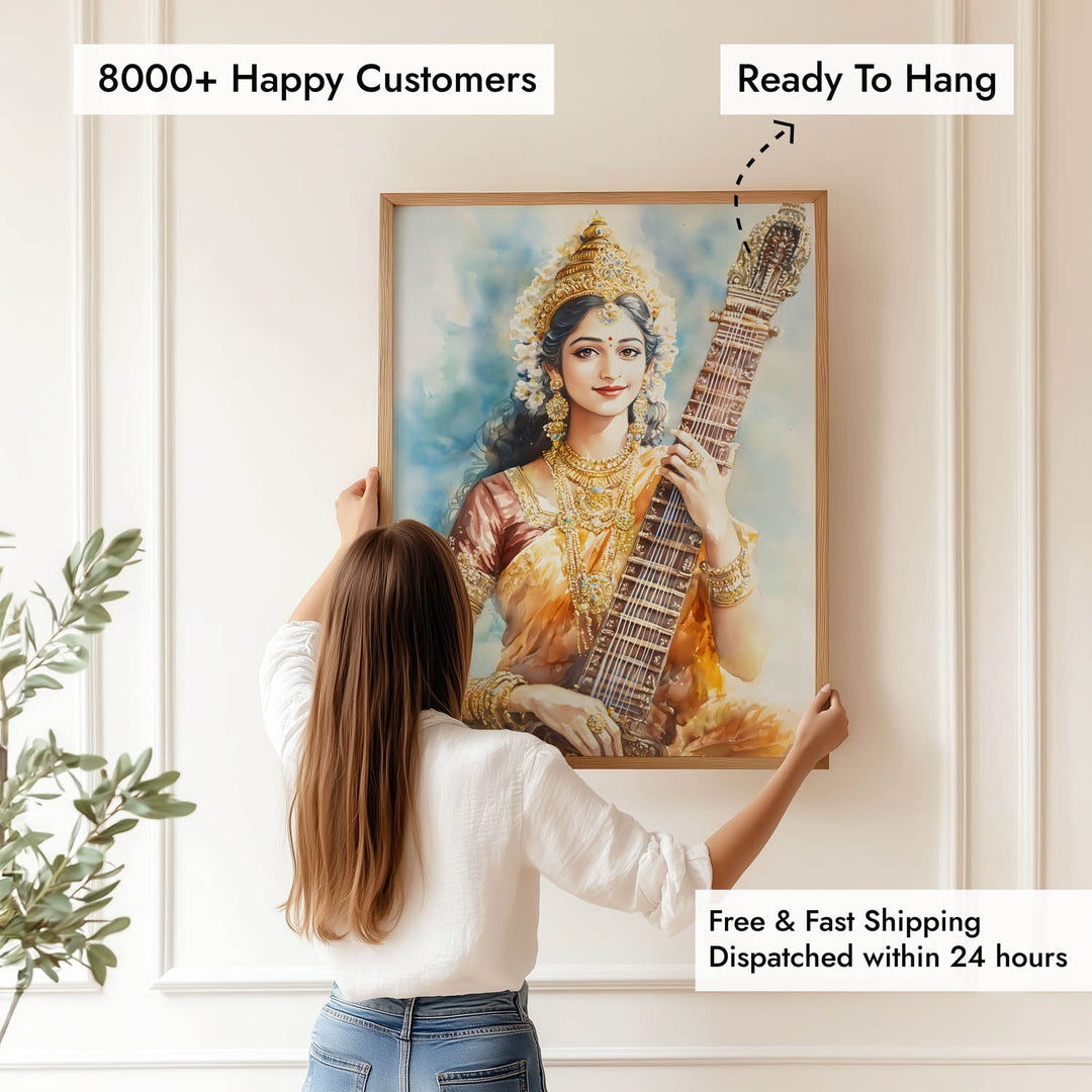 Goddess Saraswati with Sitar - Vastu Painting