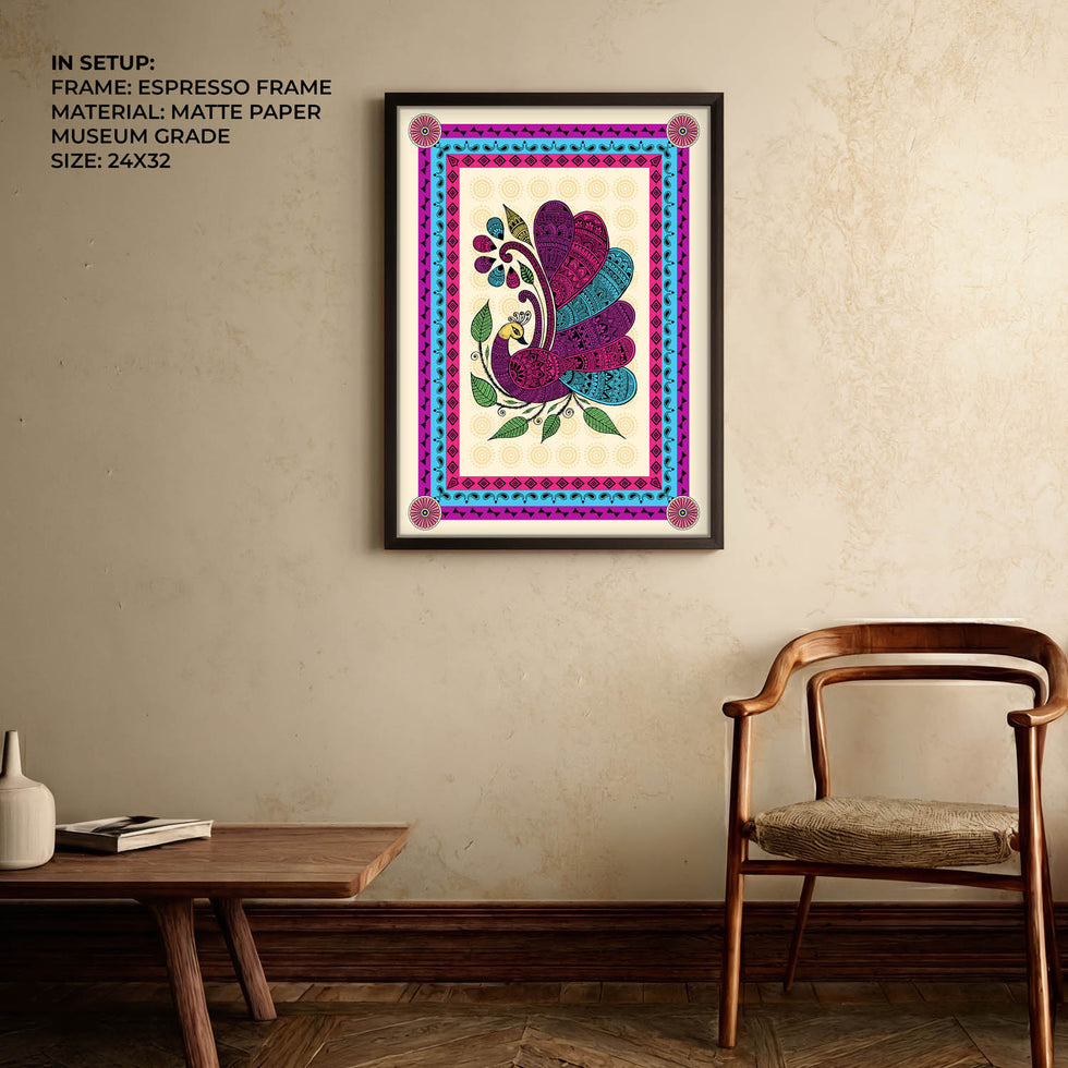 Vivid Peacock - Madhubani Art
