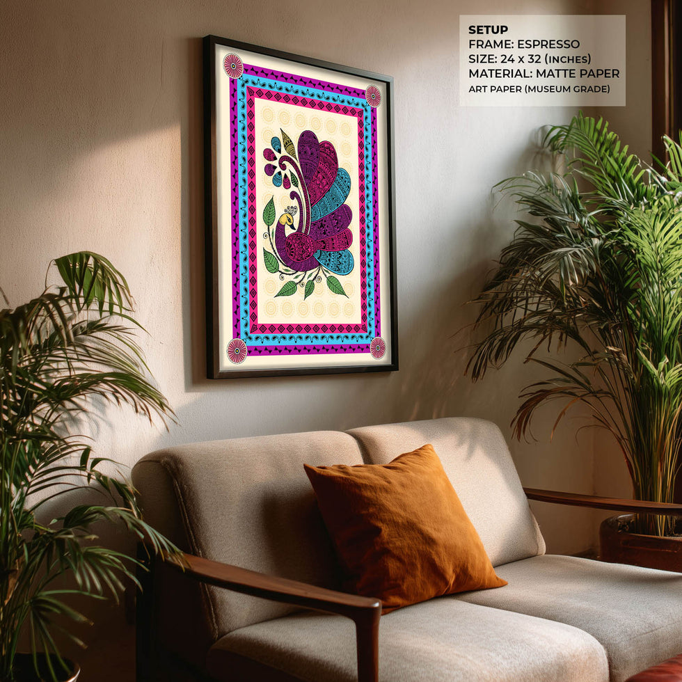 Vivid Peacock - Madhubani Art