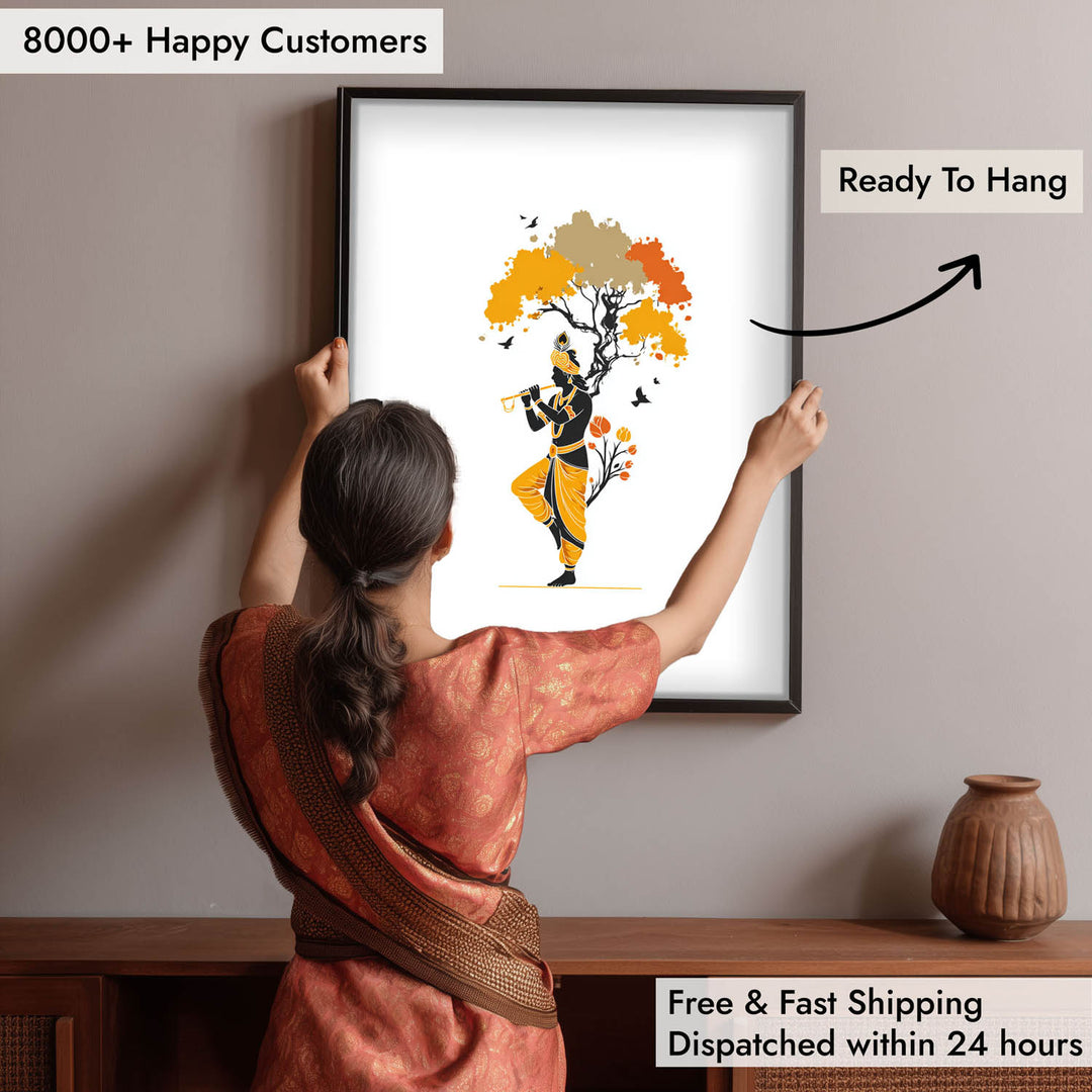 Krishna Playing Flute Under Tree – Vastu Painting