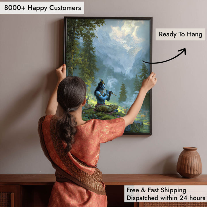 Krishn in the Valley Painting – Divine Flute
