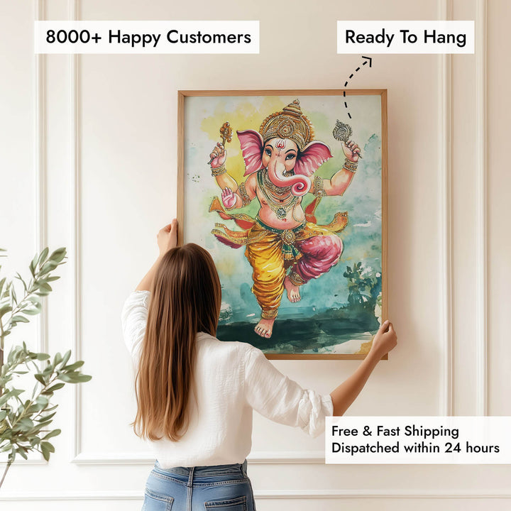 Lord Ganesh Dancing  - God Painting