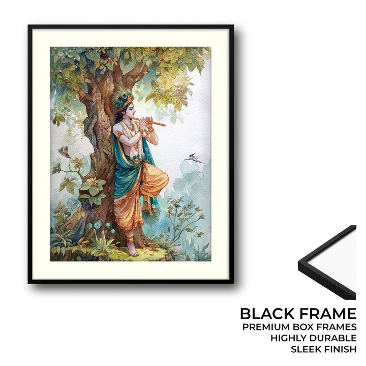 Lord Krishna Flute Painting under Tree – Vastu Wall Art