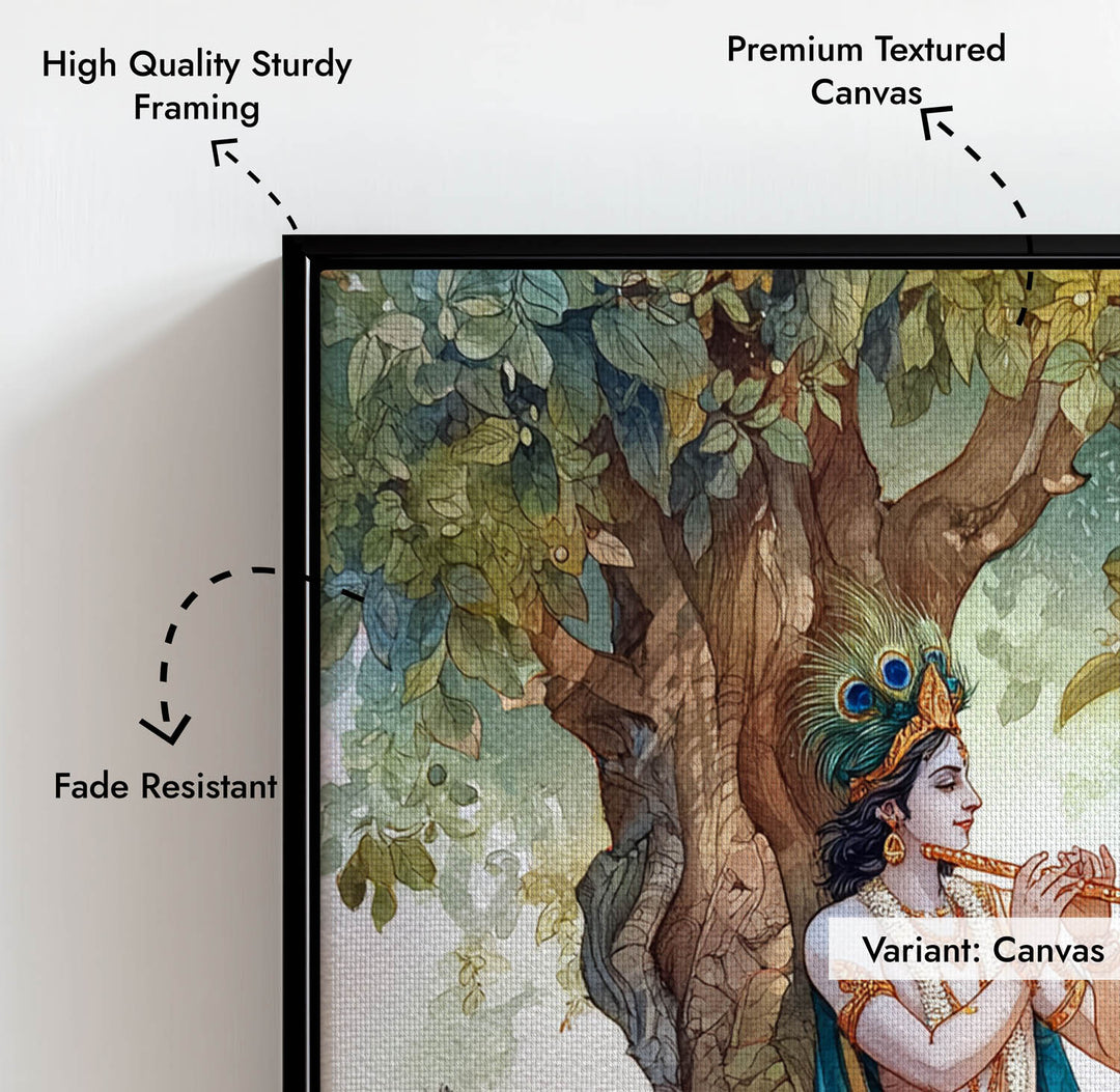 Lord Krishna Flute Painting under Tree – Vastu Wall Art