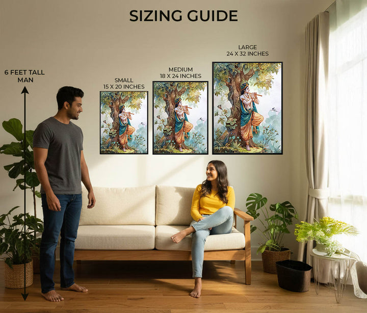 Lord Krishna Flute Painting under Tree – Vastu Wall Art