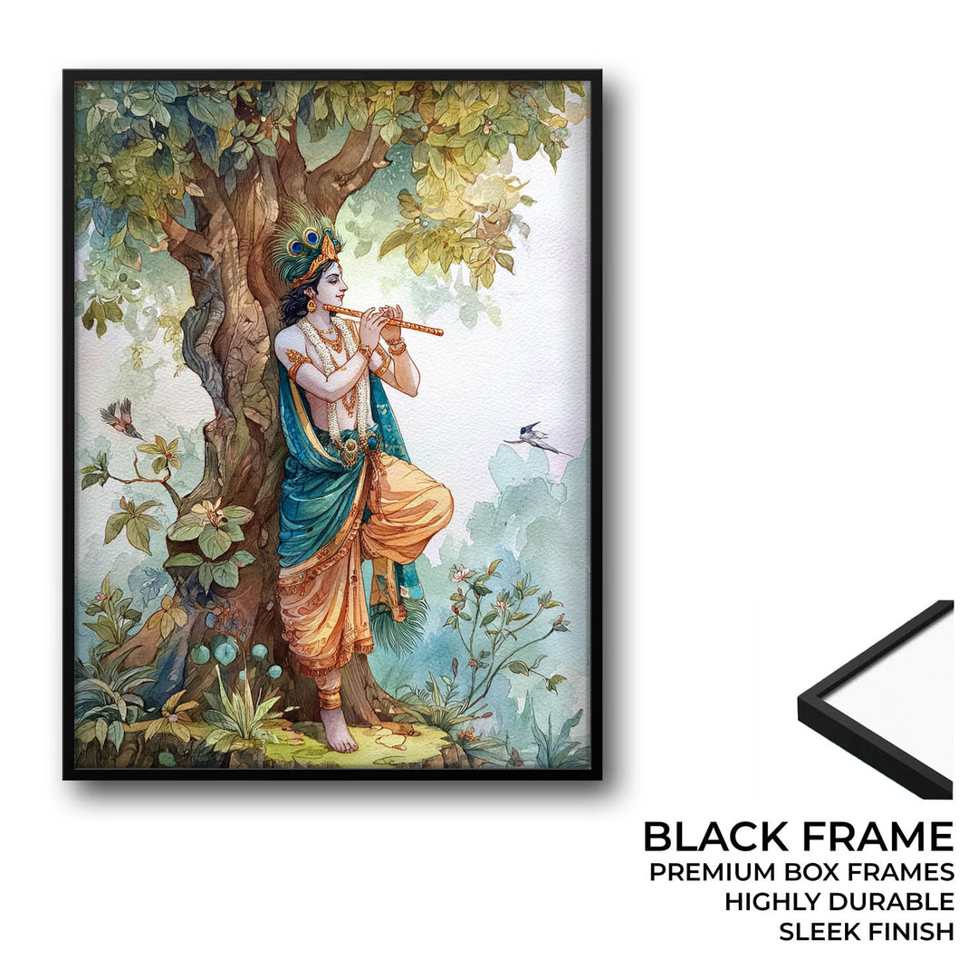Lord Krishna Flute Painting under Tree – Vastu Wall Art