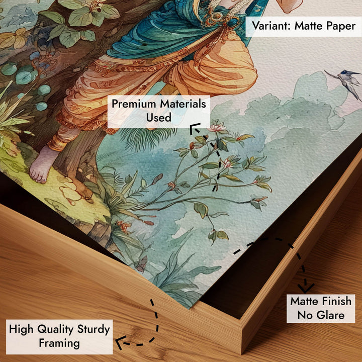 Lord Krishna Flute Painting under Tree – Vastu Wall Art