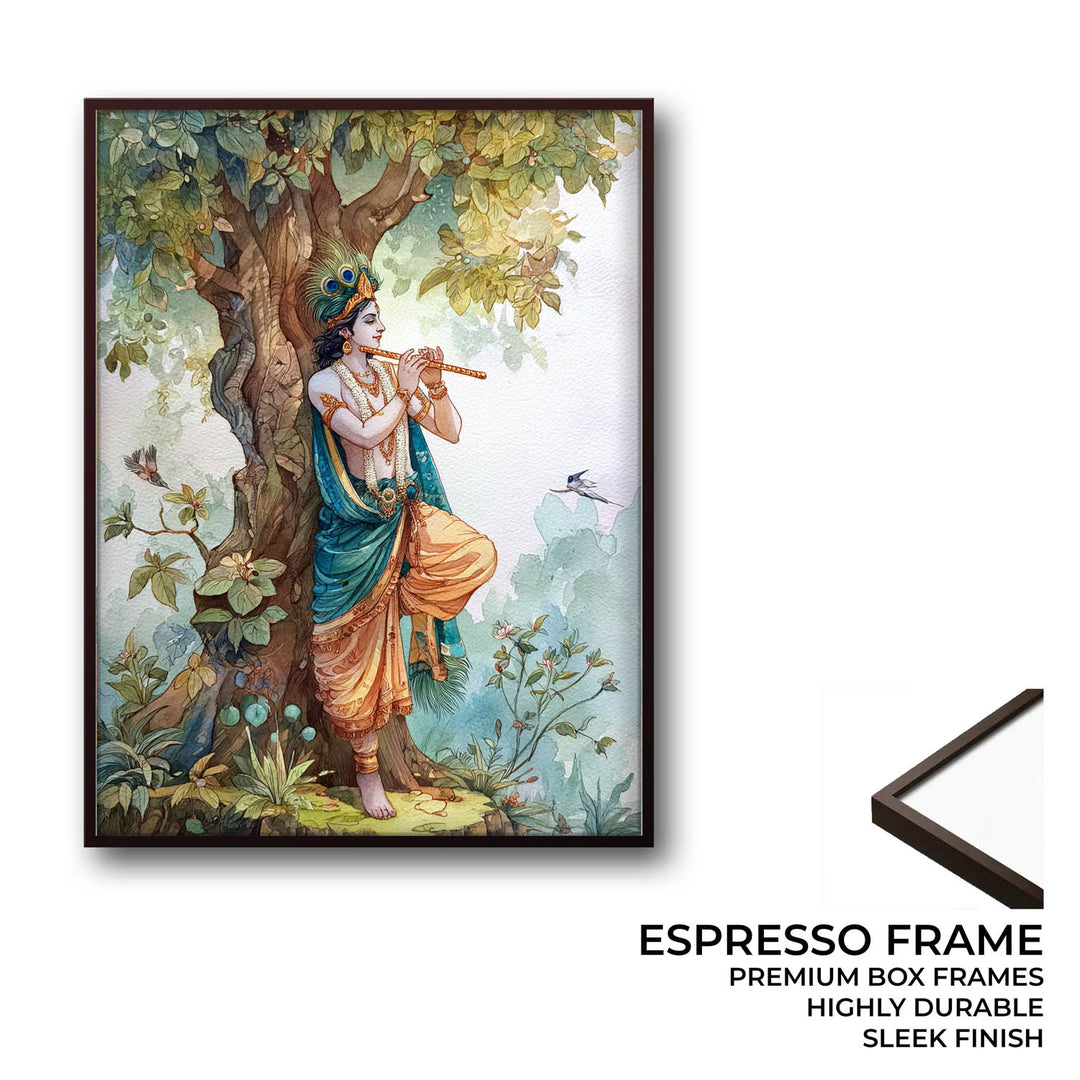 Lord Krishna Flute Painting under Tree – Vastu Wall Art