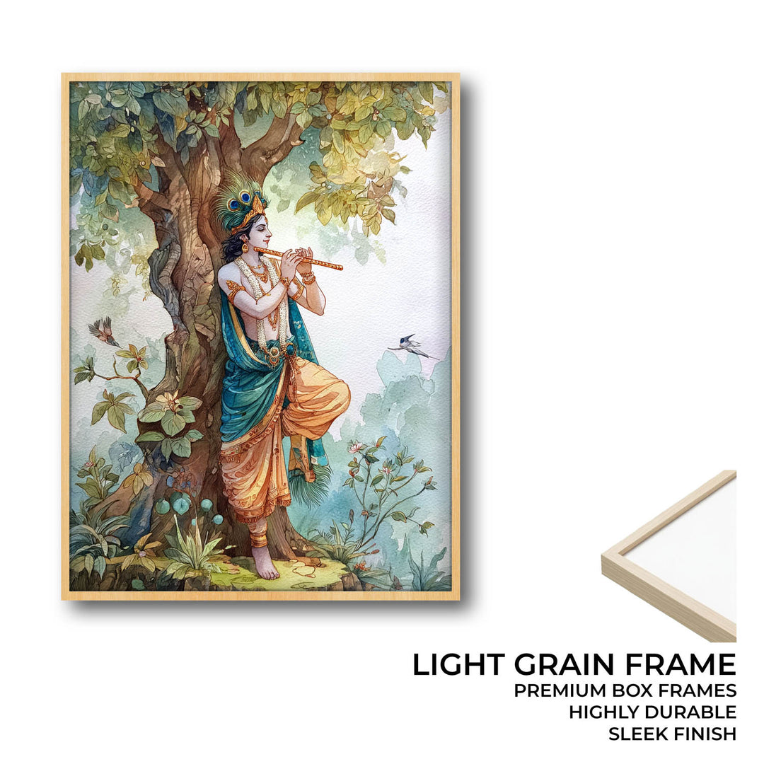 Lord Krishna Flute Painting under Tree – Vastu Wall Art