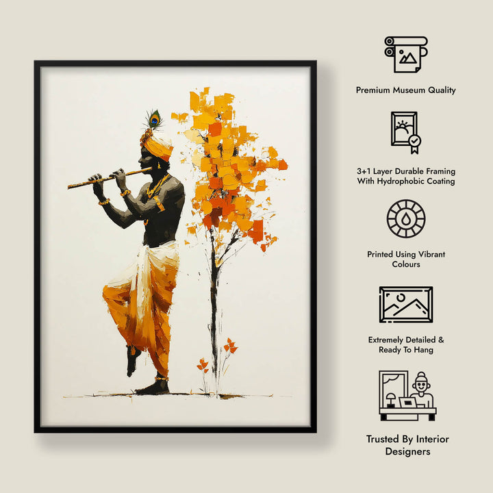 Lord Krishna Flute Painting with Tree – Vastu Wall Art