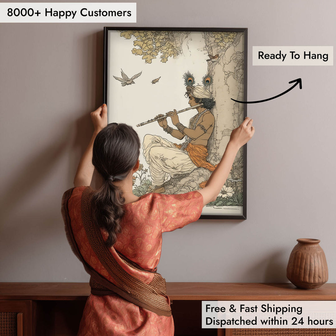 Lord Krishna Playing Flute Painting – Vastu Wall Art