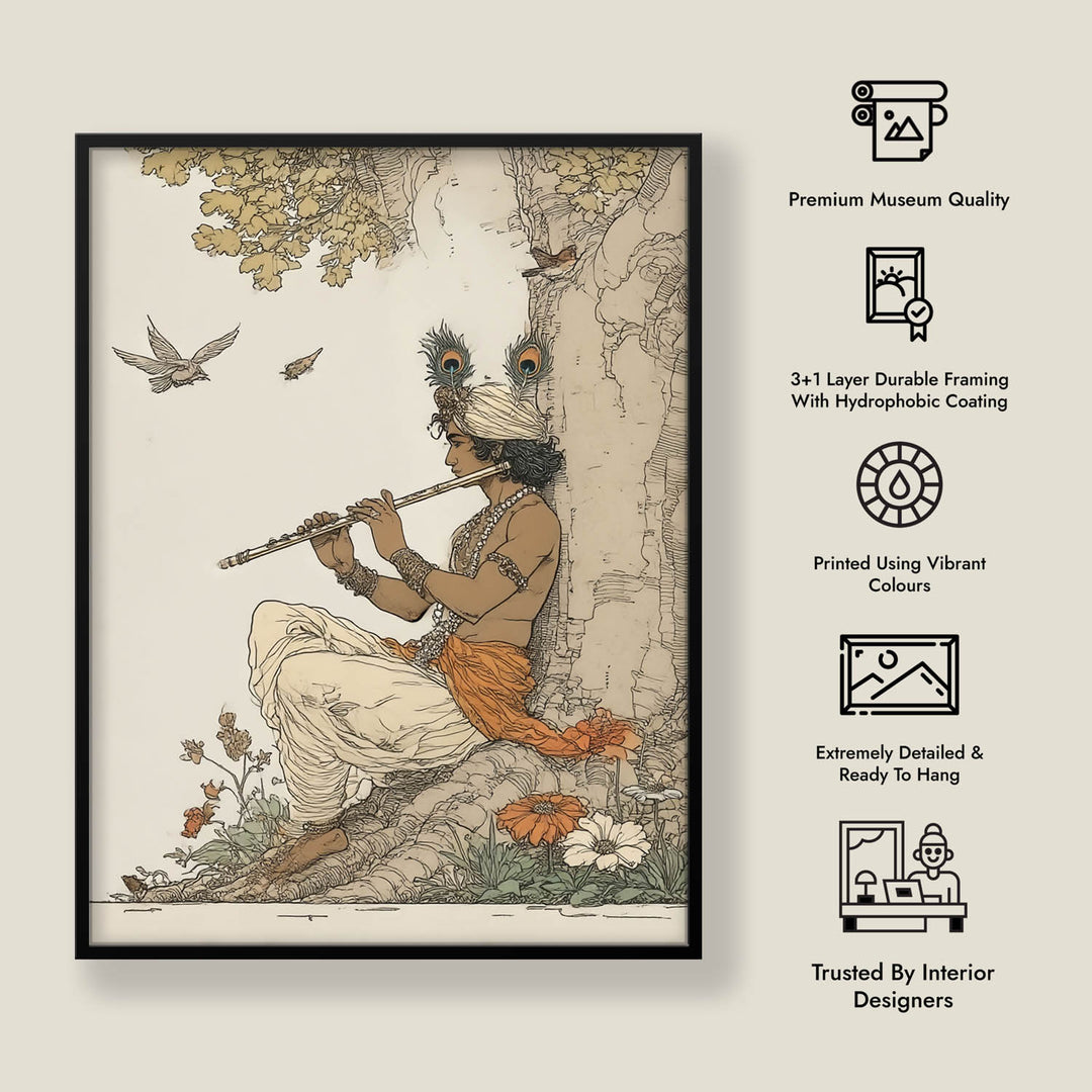 Lord Krishna Playing Flute Painting – Vastu Wall Art