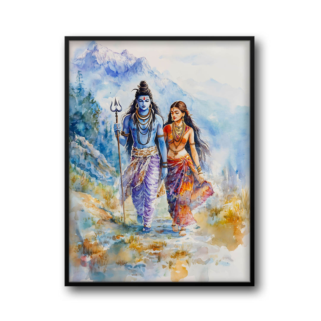 Lord Shiv & Goddess Parvati in Himalaya  - Vastu Painting