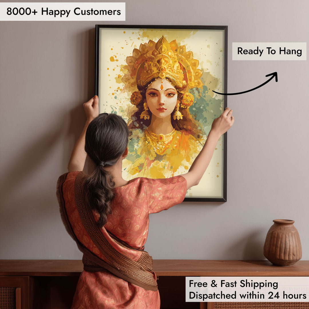 Maa Laxmi Painting – Golden Goddess Wall Art