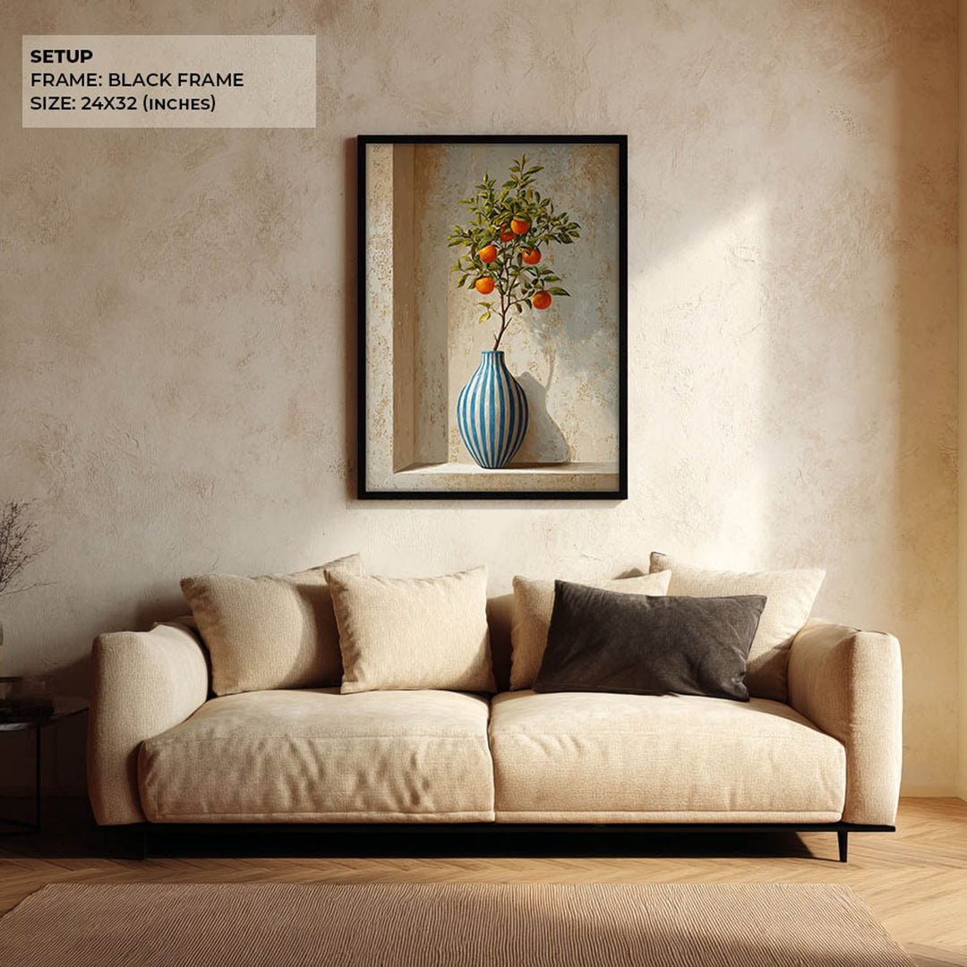 Blue Striped Vase with Orange Tree