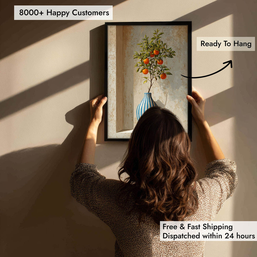 Blue Striped Vase with Orange Tree