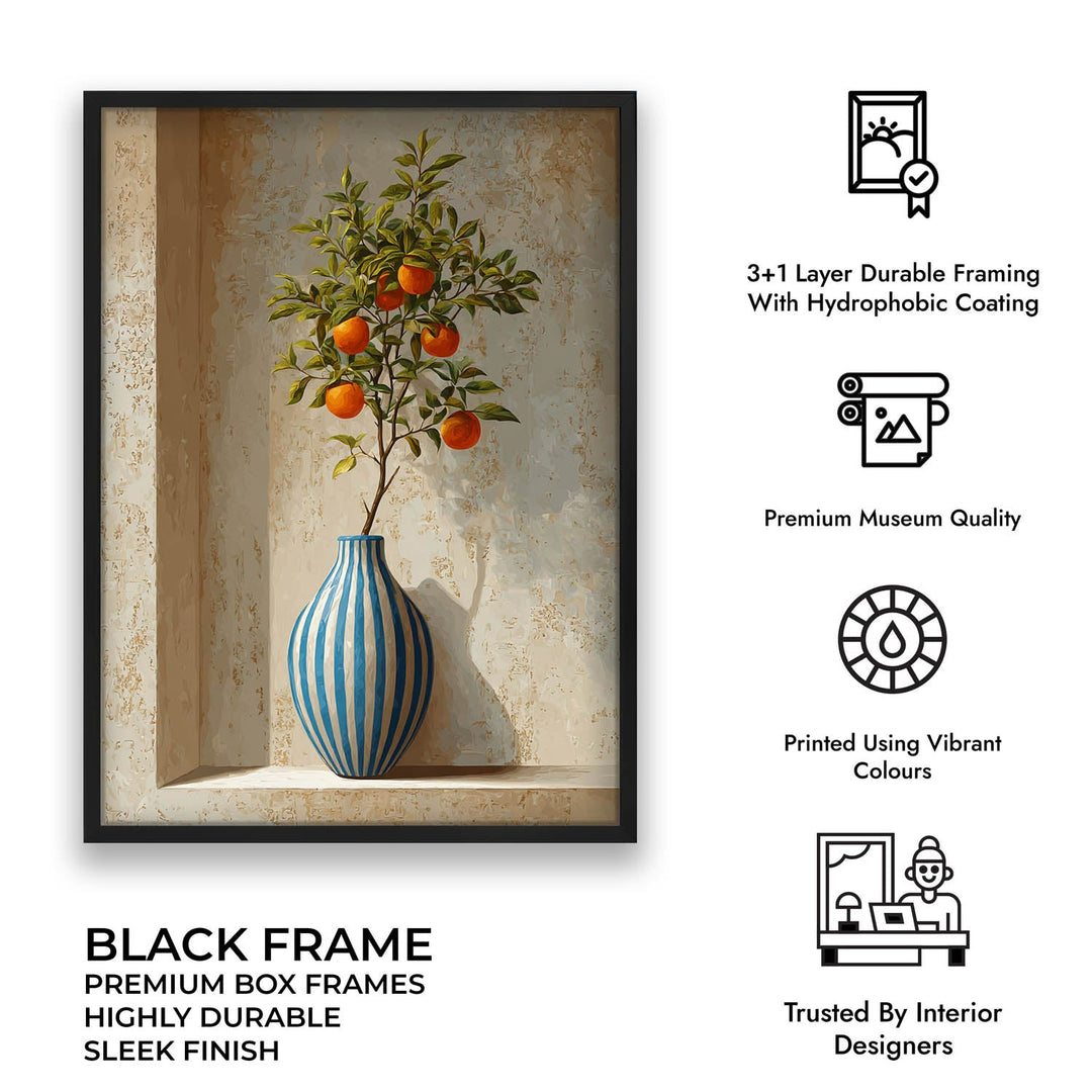 Blue Striped Vase with Orange Tree