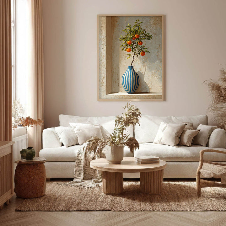 Blue Striped Vase with Orange Tree