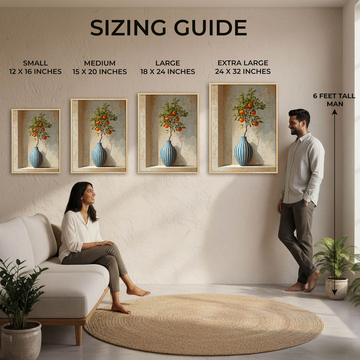 Blue Striped Vase with Orange Tree