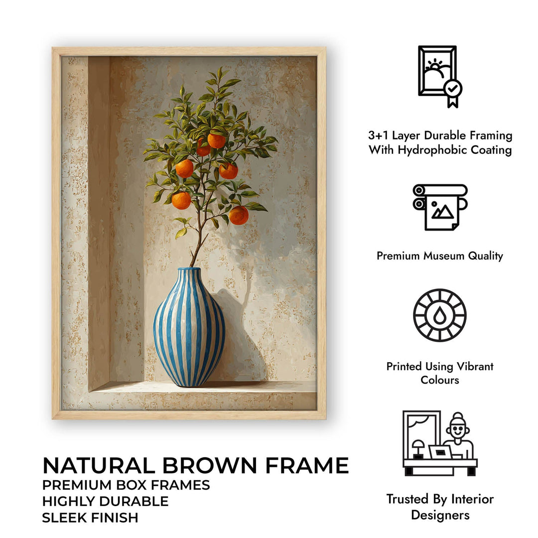 Blue Striped Vase with Orange Tree