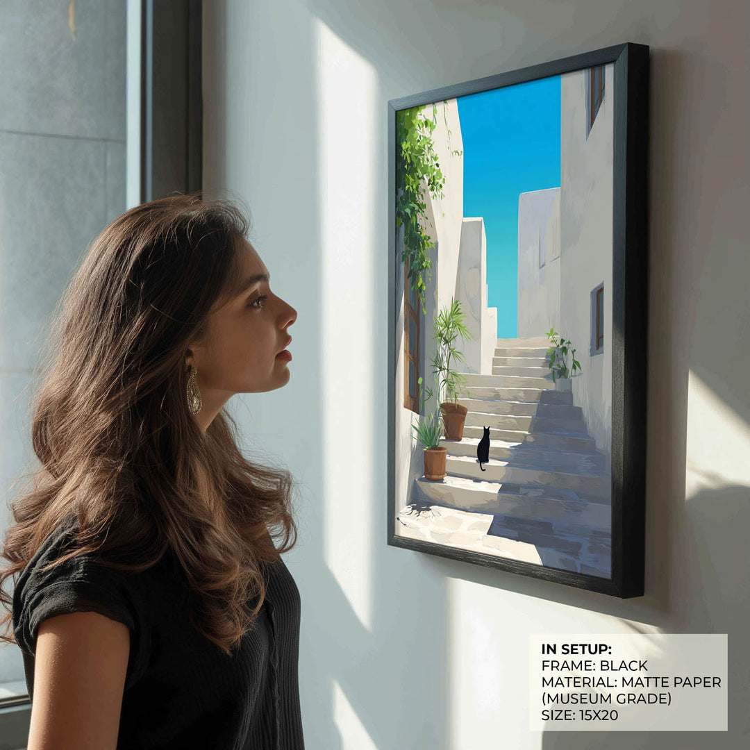 Mediterranean Stairway with Black Cat