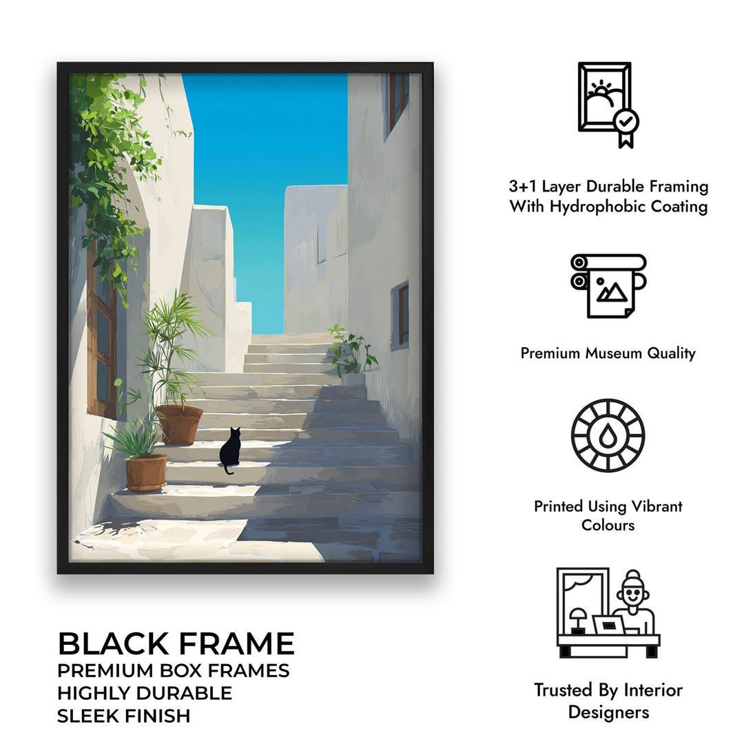 Mediterranean Stairway with Black Cat