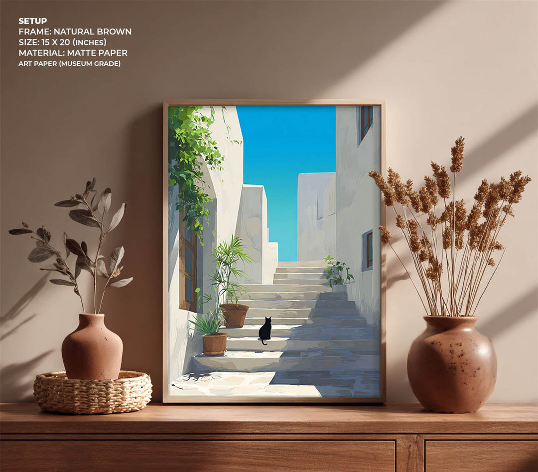 Mediterranean Stairway with Black Cat