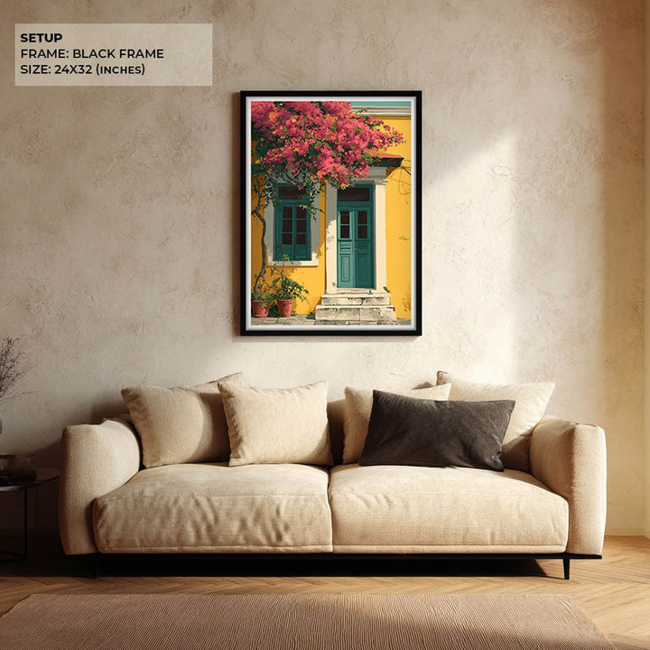 Mediterranean Yellow House with Teal Door