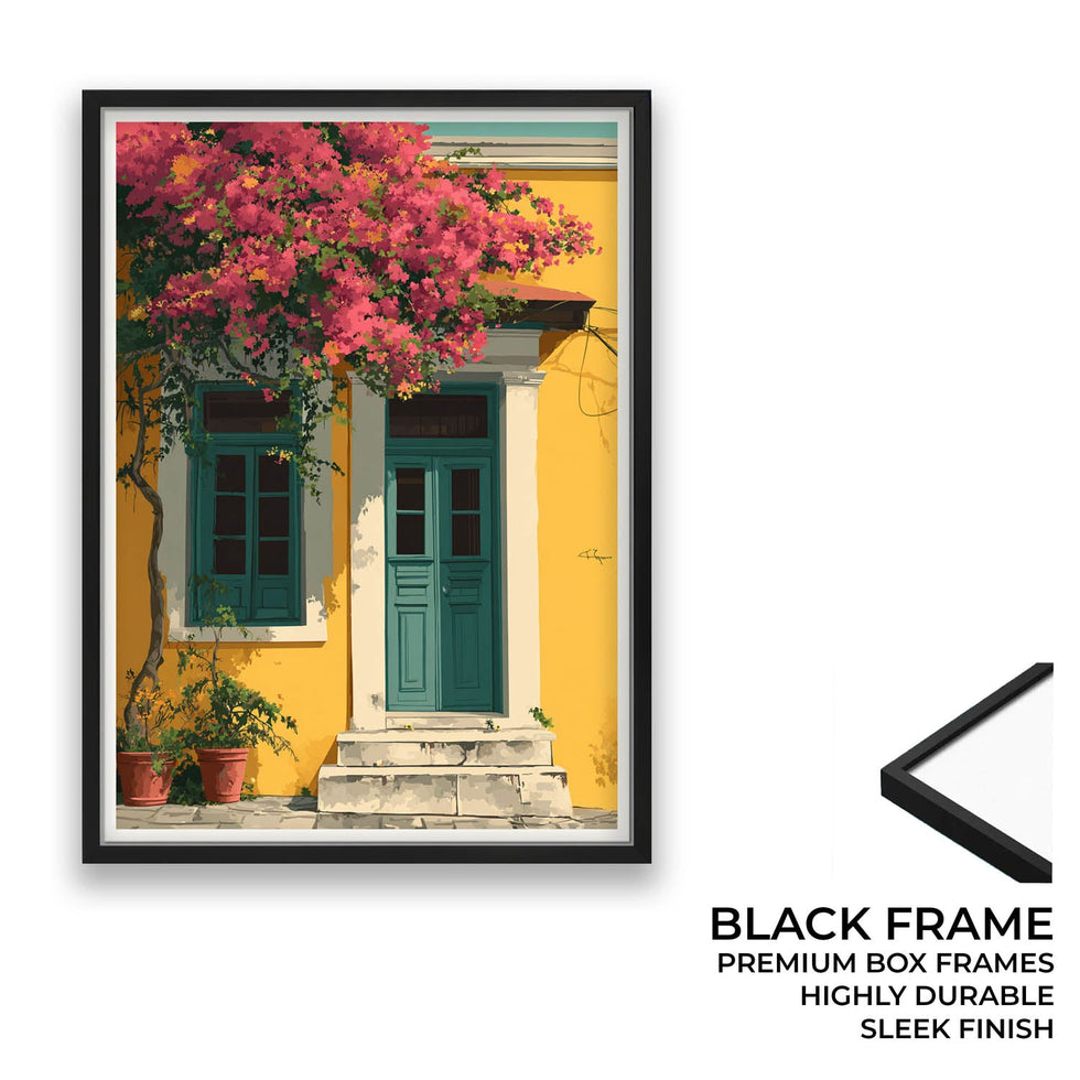 Mediterranean Yellow House with Teal Door