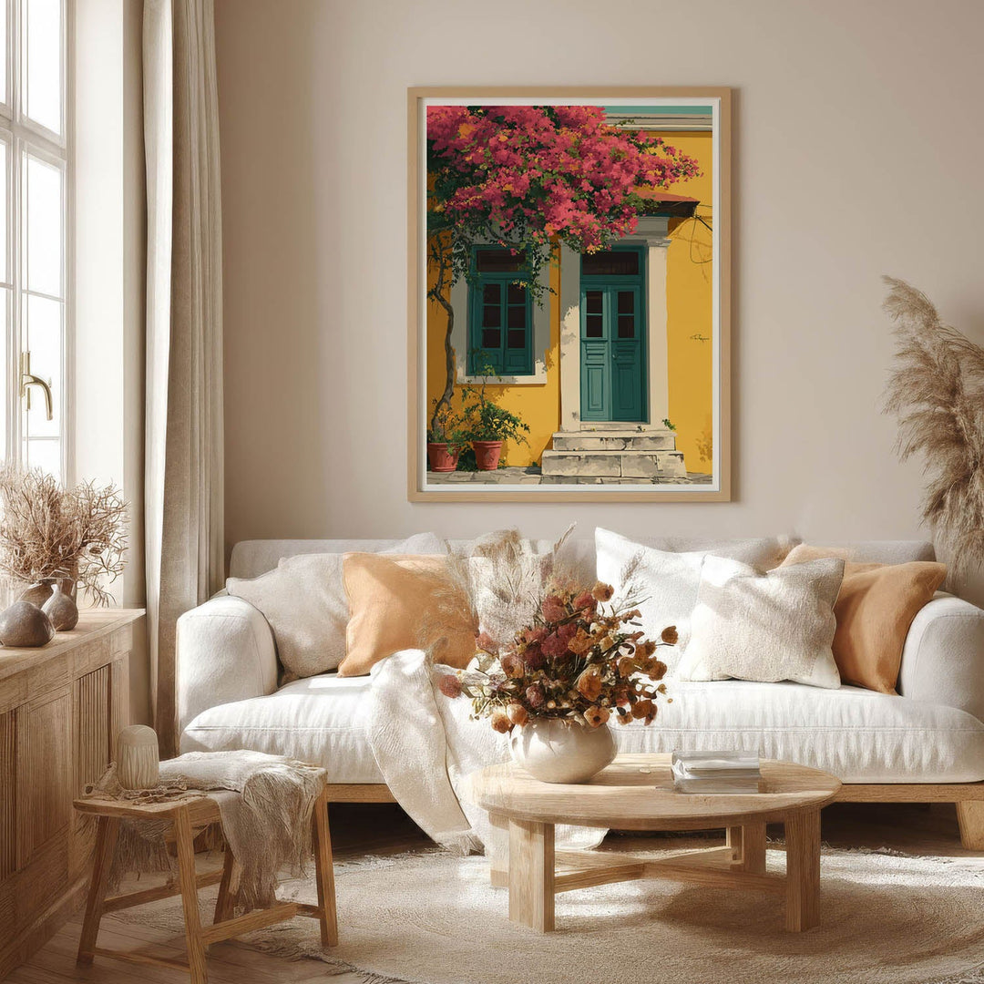 Mediterranean Yellow House with Teal Door