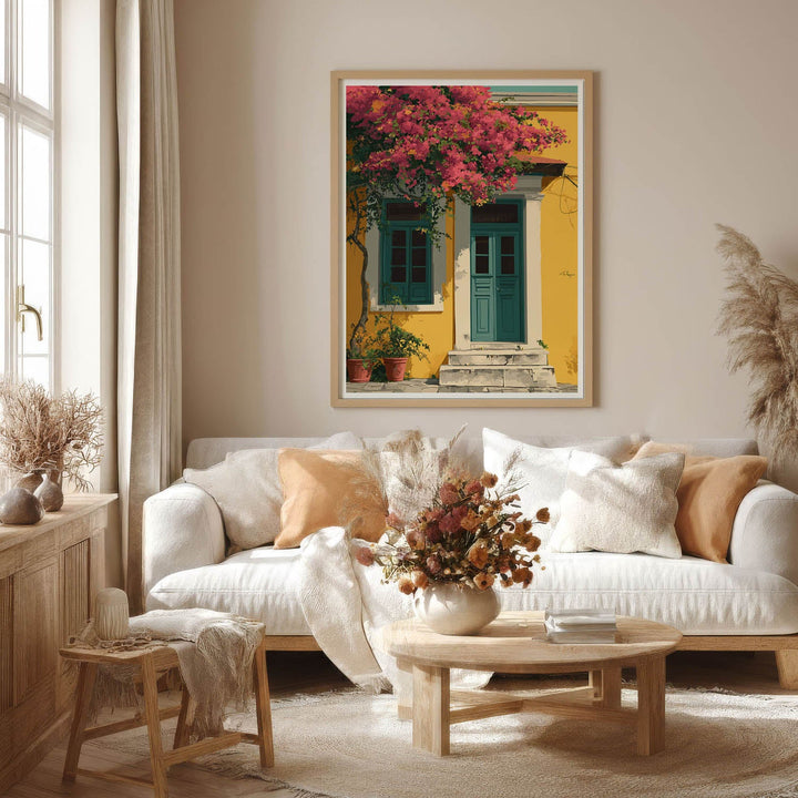 Mediterranean Yellow House with Teal Door