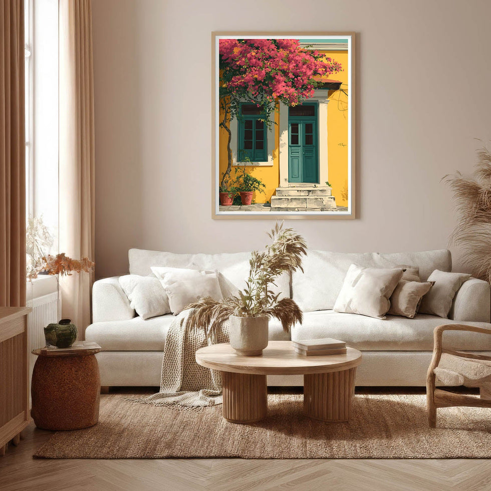 Mediterranean Yellow House with Teal Door