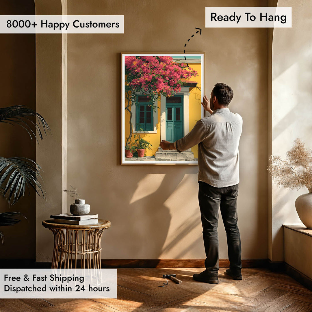 Mediterranean Yellow House with Teal Door