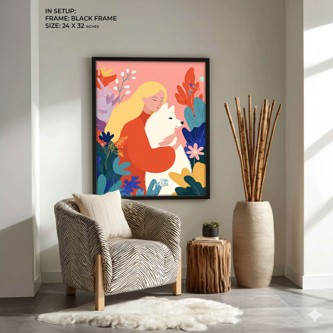 Woman and Dog Modern Illustration Wall Art