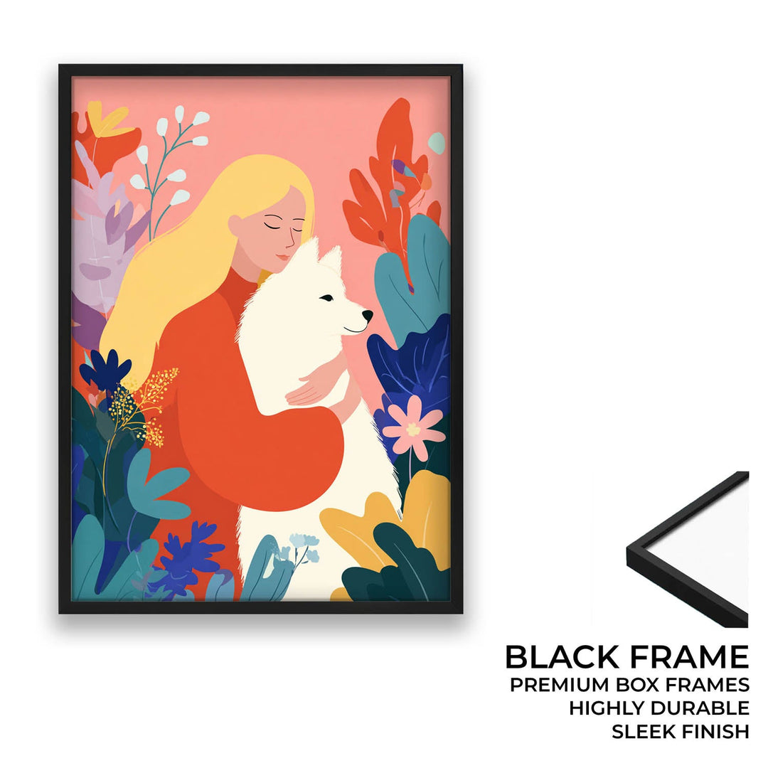 Woman and Dog Modern Illustration Wall Art