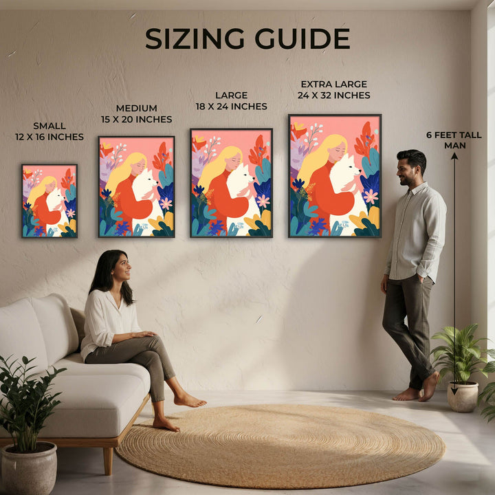 Woman and Dog Modern Illustration Wall Art