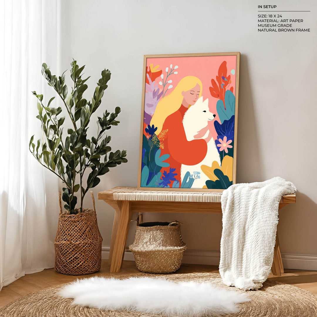 Woman and Dog Modern Illustration Wall Art
