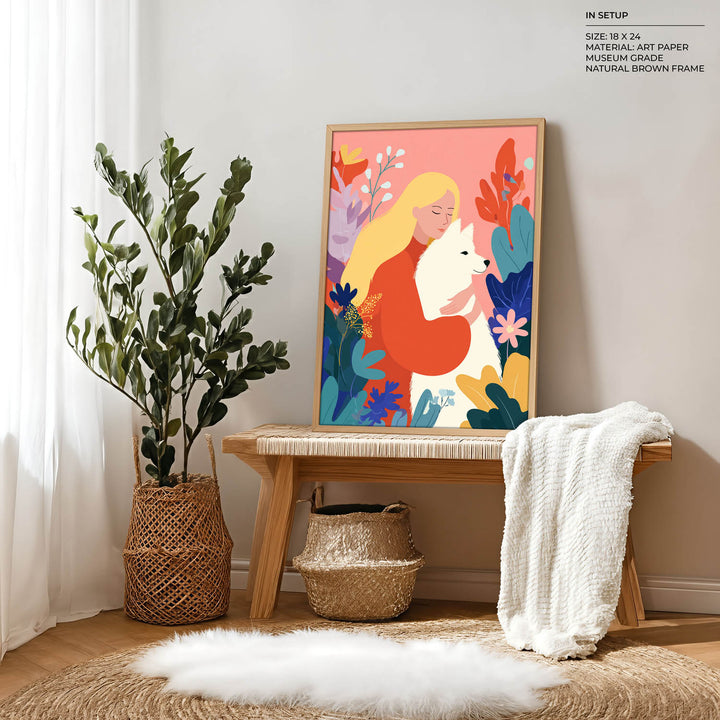 Woman and Dog Modern Illustration Wall Art