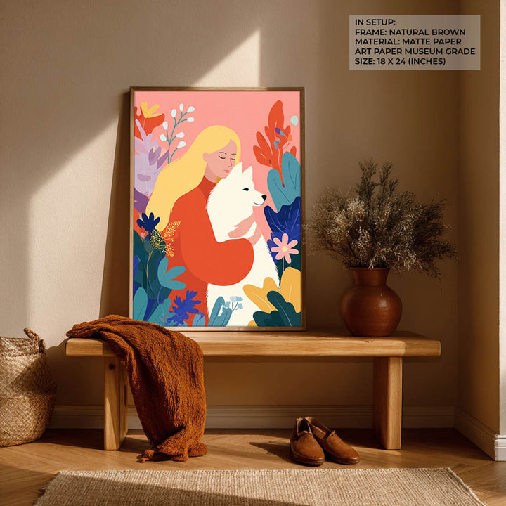 Woman and Dog Modern Illustration Wall Art