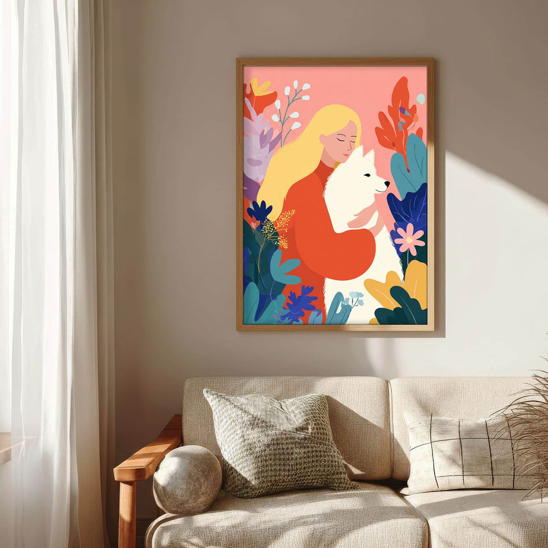Woman and Dog Modern Illustration Wall Art