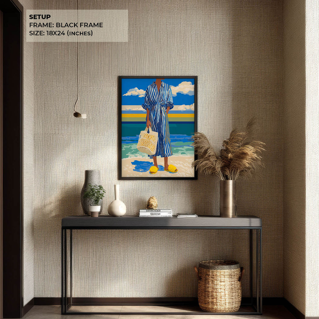 Woman with Woven Bag At Beach