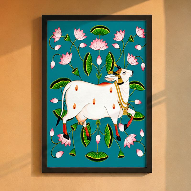 Cow in a Lotus Garden Pichwai wall art print