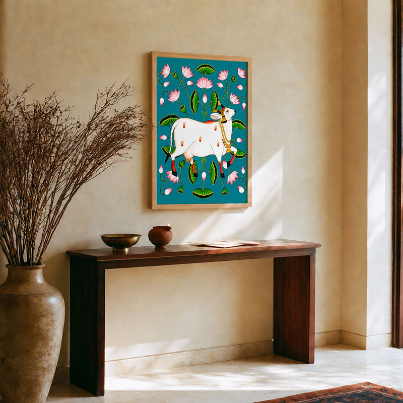 Cow in a Lotus Garden Pichwai wall art print