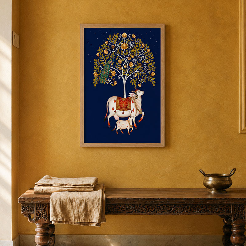 Kamdhenu Vatika Pichwai wall art print