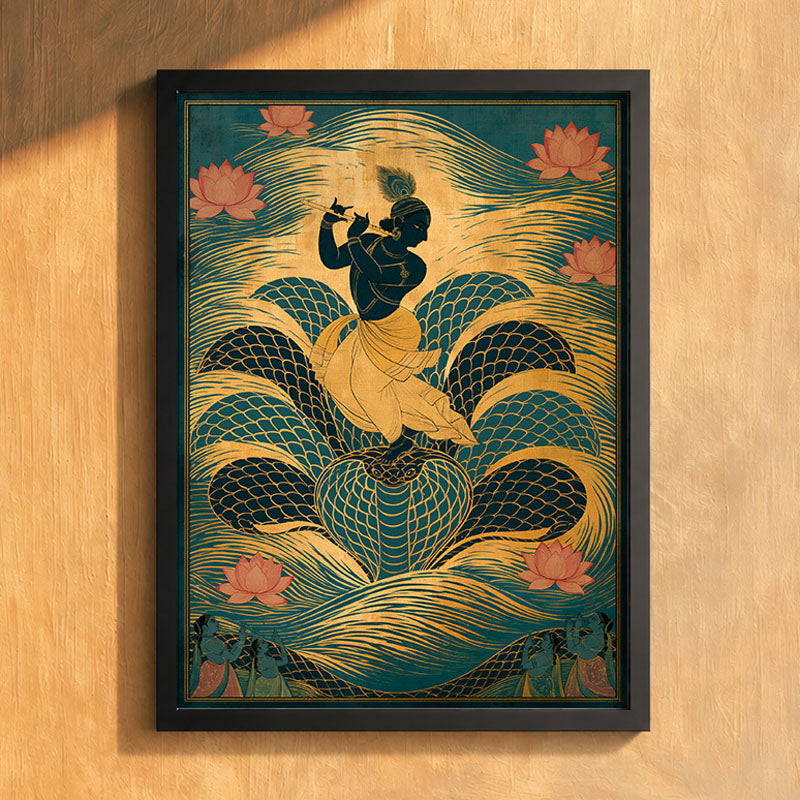 Krishna and the Serpent Pichwai wall art print